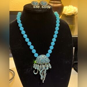 Cool Heidi Daus jelly fish necklace with clip on earrings